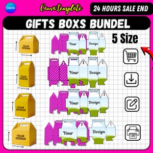 Editable Gable Box Template Bundle 5 Sizes For Small Business Packaging | PDF Files