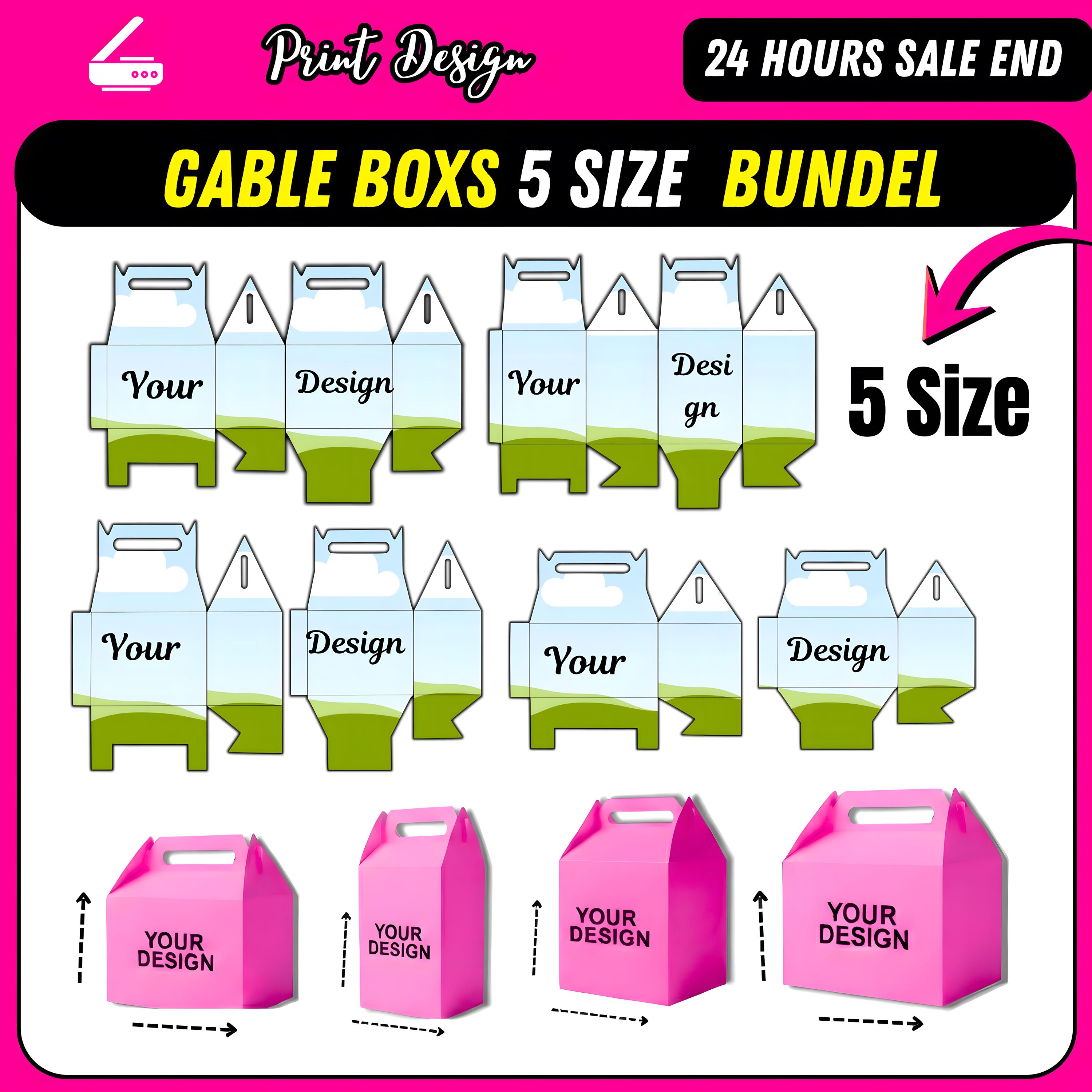 Editable Gable Box Template Bundle 5 Sizes for Small Business Packaging ...