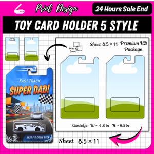 Editable Toy Car Packaging Holder Template | DIY Mini Vehicle Display Backer Cards 5 Styles.