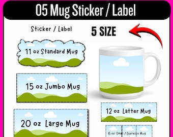 Plantilla editable para envolver tazas/maqueta de etiqueta para taza (descarga digital)