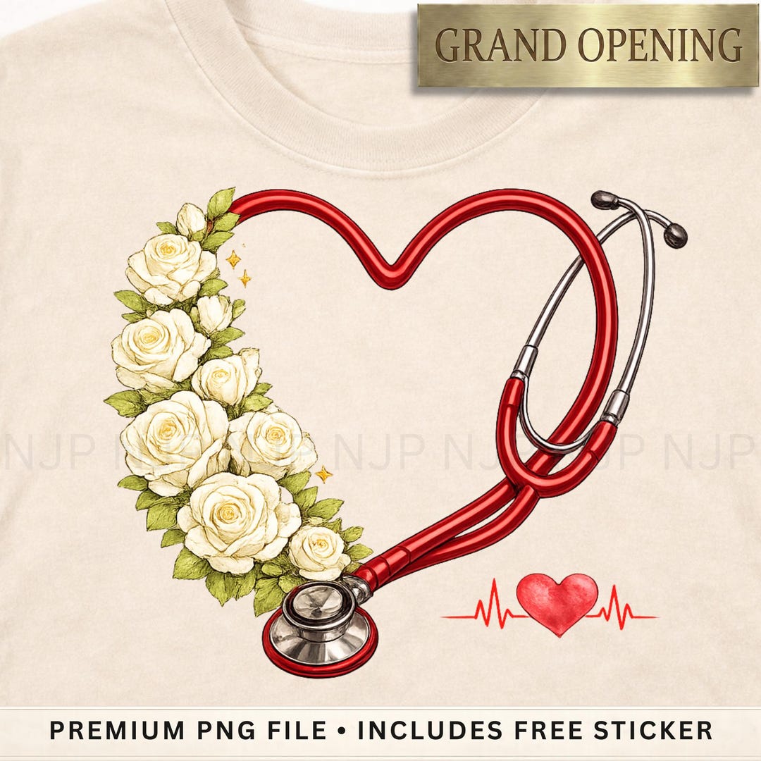 Nurse Valentine Png, Heart Stethoscope With White Roses, Medical ...