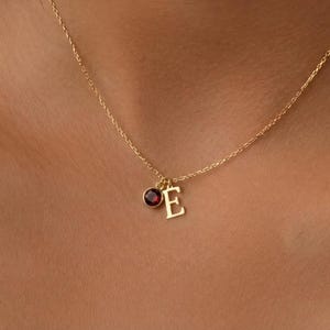 Initial Necklace with Birthstone, 14K Gold Plated Custom Initial Necklace, Personalized Letter Necklace Gift for Her