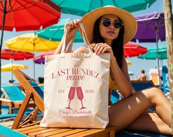 Last Rendezveuve Bachelorette Tote Bag Personalized Champagne Party Favor Custom Name Bridal Weekend Bag Bridesmaid Gift Idea 2026 Trip