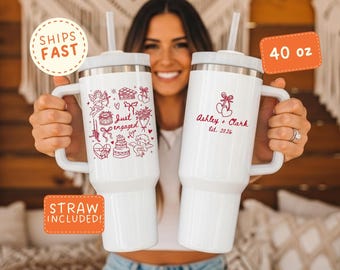 Just Engaged Becher 40 Unzen Personalisiertes Verlobungsgeschenk für Paar Benutzerdefinierte Namen Neu verlobtes Geschenk mit Strohhalm