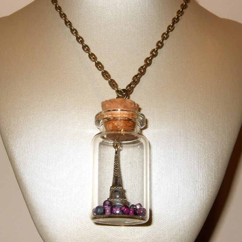 Eiffel Tower Bottle Necklace Little Eiffel Tower Pendant Etsy