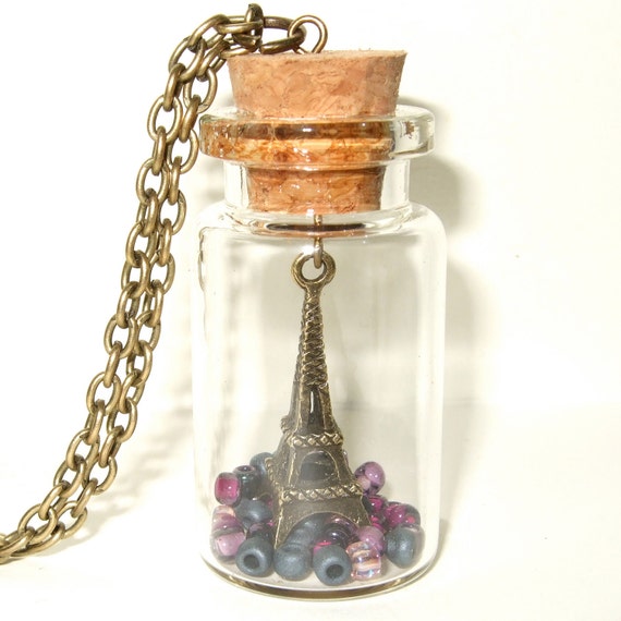 Eiffel Tower Bottle Necklace Little Eiffel Tower Pendant Etsy