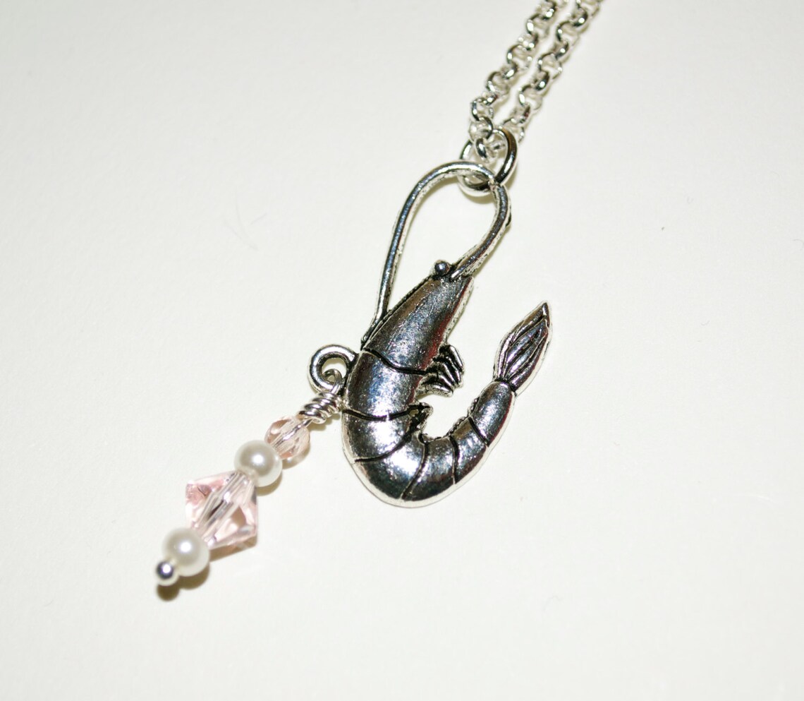Shrimp Necklace Pink Prawn Pendant Shrimp Charm Sea Etsy UK