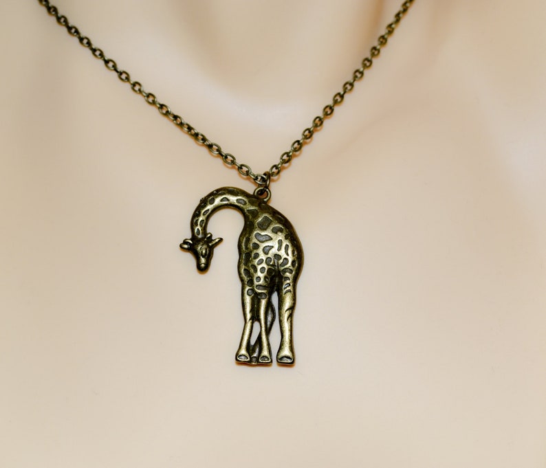 Giraffe Necklace Bronze Giraffe Charm Large Pendant Animal Etsy