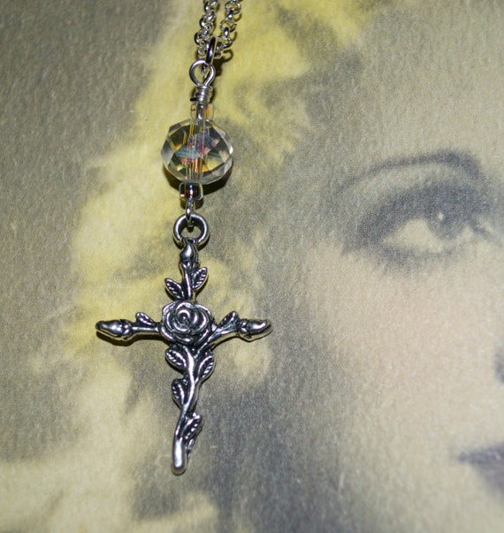 Rose Cross Pendant Flower Cross Floral 