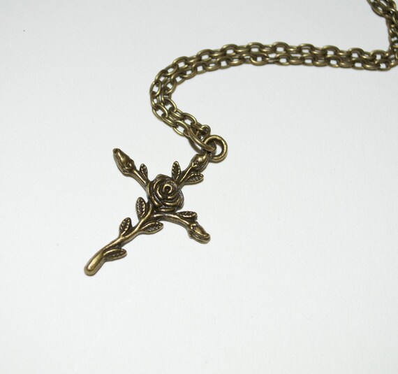 Crucifix Pendant Rose Cross Necklace Bronze Flower - Rose Flower Cross Pendant Necklace Crucifix Pendant Rose Cross Necklace Bronze Flower - Rose Flower Cross Pendant Necklace