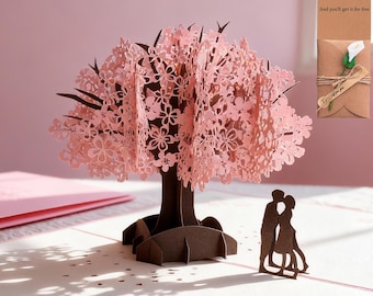 3D Cherry Blossom Pop Up Card, Valentine's Day Anniversary Gift valentinesday gift for her