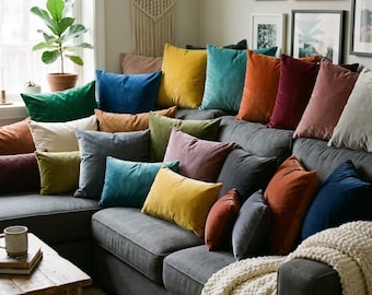 Luxury Solid Velvet Pillow Cover - 6 Sizes Available  Soft Decorative Throw Cushion Case for Couch & Bed - Handmade Home Decor - Cover Only