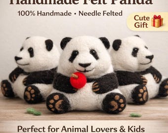 Handmade Needle Felted Panda Figurine, Wool Animal Decor, Gift for Lovers