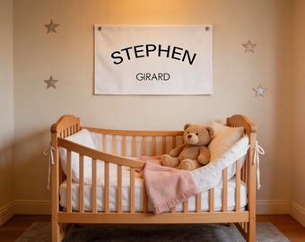 Personalized Name Banner, Boho Nursery Decor, Linen Fabric Wall Hanging