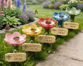 Handcrafted Garden Pollinator Watering Station: Bee & Butterfly Art Puddler for Outdoor Hydration Gift
