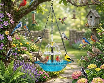 Hanging Solar Waterfall Bird Bath, Hummingbird Feeder, Outdoor Hanging Water Fountain for Patio Outdoor Yard Ornament