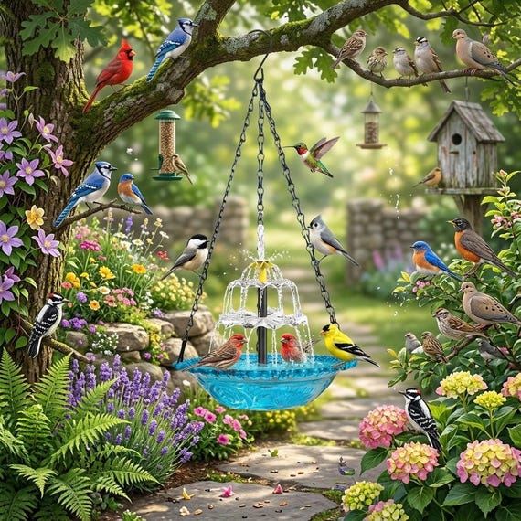 Hanging Solar Waterfall Bird Bath, Hummingbird Feeder, Outdoor Hanging Water Fountain for Patio Outdoor Yard Ornament
