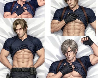 Leon inspired body pillowcase,two-sided pillowcase,Anime Character Body Pillowcase Anime Body Pillow Commission Homedecor Gift,peach skin