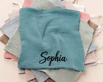 Pañal de muselina personalizado para bebé, bordado de nombre personalizado, paño de eructo de gasa de algodón suave