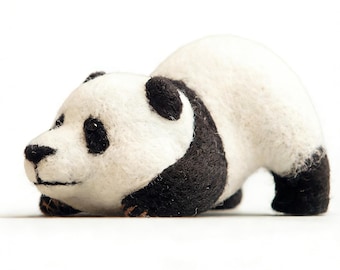 Handmade Needle Felted Panda, Wool Animal Figurine, Desk Decor, Kawaii Companion