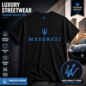 Camiseta con el logo del tridente de Maserati / Camiseta gráfica minimalista negra, camiseta inspirada en coches de lujo, ropa urbana de primera calidad, regalo de moda unisex