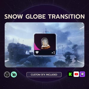 May include: A digital graphic with the text "SNOW GLOBE TRANSITION" and a snow globe icon. The icon is set against a winter landscape background. The graphic includes the text "CUSTOM SFX INCLUDED".