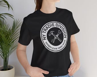 Unisex NY Tradie Division Shirt | Work Hard Build Harder Tee | Vintage Workwear Logo Shirt | Construction Worker Gift | Hammer Wrench Badge