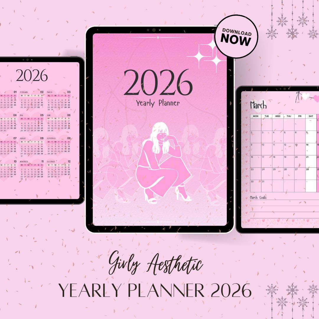 2026 Digital Yearly Planner| iPad Planner| Minimalist| Girly Pink ...