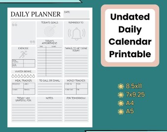 Minimalist Daily Planner Printable, Undated Template (Digital Download)