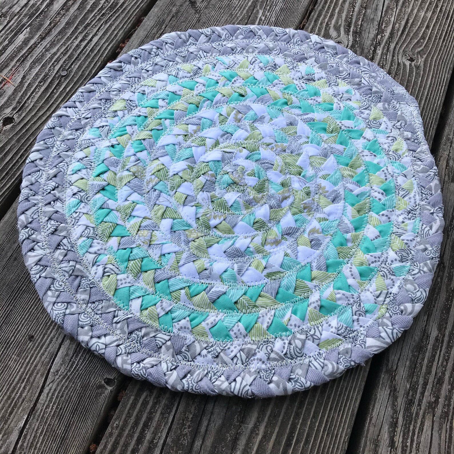13 Round Braided Ragrug Hot Pad Trivet Aqua Gray Etsy