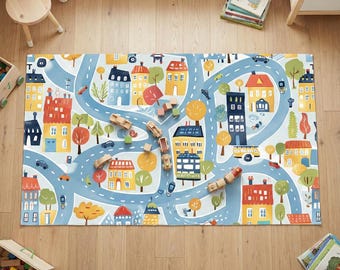 Kids City Map Play Rug: Nursery, Playroom Carpet