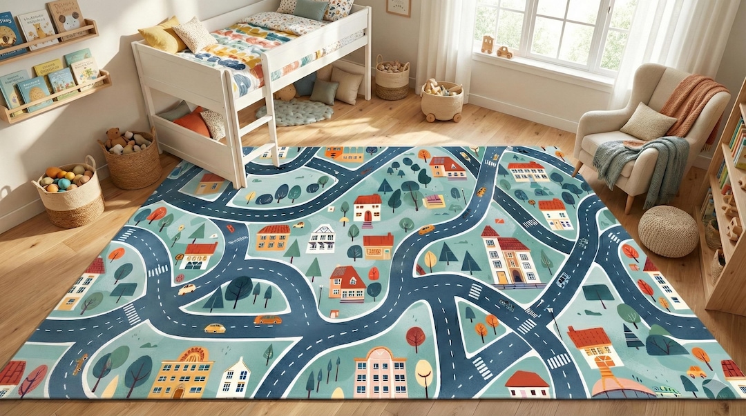 Kids City Map Play Rug: Nursery Playroom Street Carpet - Etsy