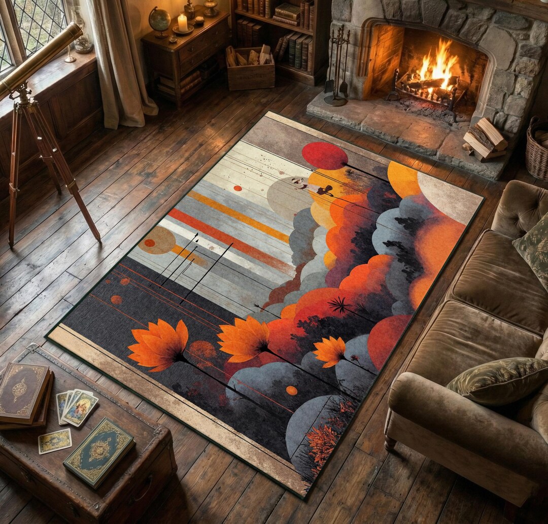 Modern Rug Lotus Rug Abstract Lotus Flower Rug: Modern Surrealist Art Carpet - Etsy