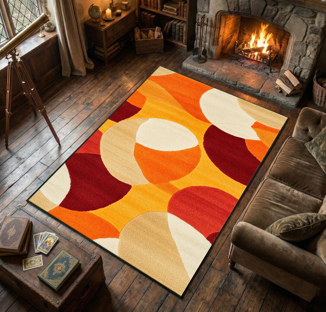 Retro Looking Rug Retro 70s Style Sunset Circle Rug: Colorful Retro Home Gift, Soft ...