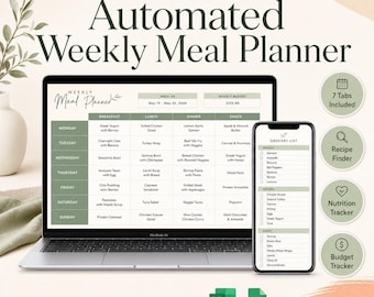 Planificador semanal de comidas en formato de hoja de cálculo / Google Sheets, plantilla de Excel (descarga digital)