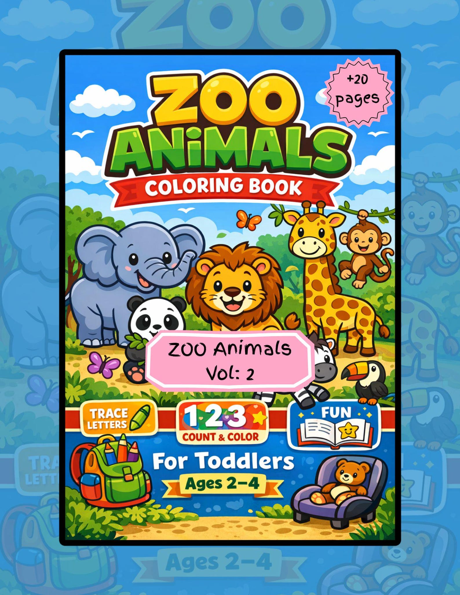Zoo Animals Coloring Book for Toddlers - Trace, Count, Color (PDF ...