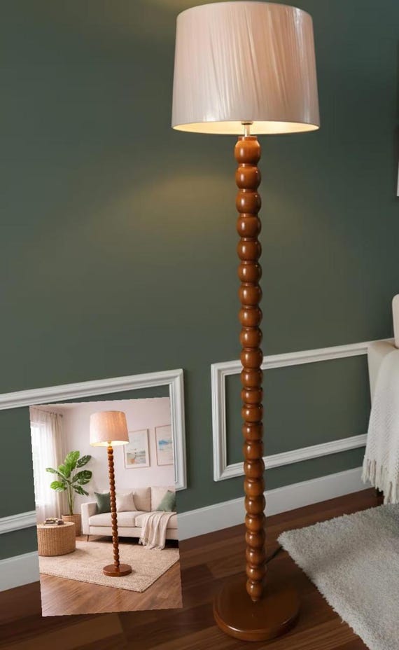 48” Wooden Floor Lamp Mid Century Modern Standing Lamp Handmade Wooden Home Decor Lamp