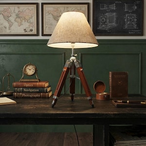 Bordlampor med stativ, marin spotlight, justerbar trälampa med stativ, industriell stående lampa, kustdekor
