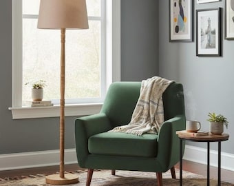 Handcrafted Wooden Tripod Floor Lamp, Mid Century Modern Style