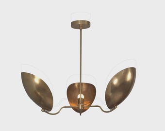 3 Light Curved Shades Pendant Mid Century Modern Raw Brass Sputnik chandelier light Fixture
