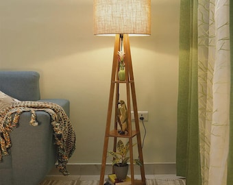 Birch Plywood Tripod Floor Lamp: Beige Jute Shade, Home Decor