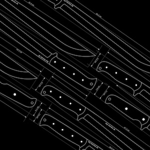 9 plantillas para cuchillos machete. Plantillas para fabricantes de cuchillos. Gráficos vectoriales en PDF y DXF.