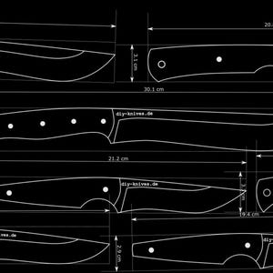 10 plantillas de cuchillos Tipo: Plantillas de cuchillos recurvos Gráficos vectoriales PFD y DXF