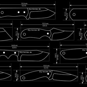 10 Neck Knife Templates up to 150 mm 6", simple, doable stencils for knifemakers and blacksmiths, knife design vector graphics PDF & DXF