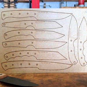 8 EDC knife templates, simple and feasible designs for knifemakers and blacksmiths, knife design templates made from 3mm MDF plywood.