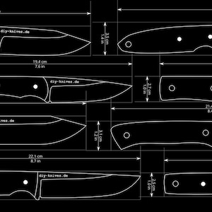 8 plantillas de cuchillos para bushcraft, plantillas de cuchillero, gráficos vectoriales en PDF y DXF