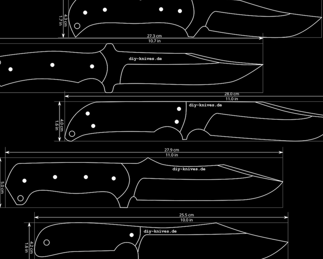 5 Knife Templates Bowie Knives >250 Mm 10" Templates, Simple, Feasible ...