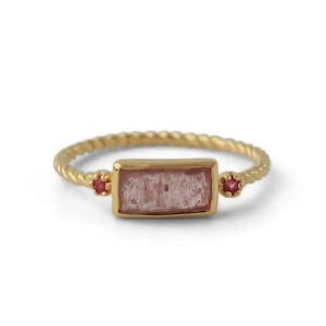 Silberring mit Erdbeerquarz & Rubin, 18ct vergoldet