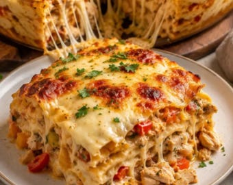 Ricetta cremosa di lasagne al pollo con formaggio dorato, cena facile per tutta la famiglia, scarica il PDF