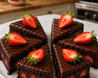 Ricetta PDF della torta a strati di cioccolato e fragole, dessert umido al cioccolato, download digitale